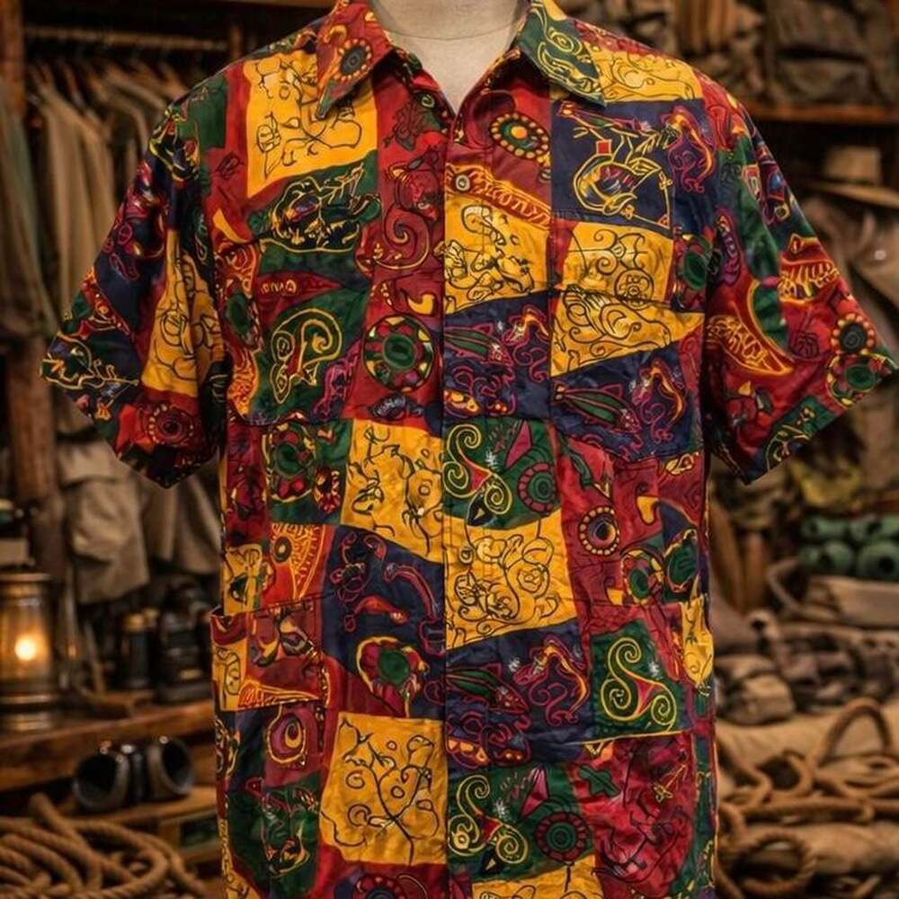 Vintage Banana Republic Abstract Multi-Color Short Sleeve Button Up Shirt, Size - Picture 3 of 6